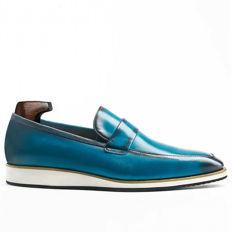 Ανδρικά Επίσημα Παπούτσια Γνήσια Casual Slip-on Με Τετράγωνα Δάχτυλα - Μπλε