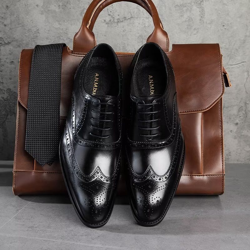 Ανδρικά Επίσημα Παπούτσια Δερμάτινα Lace-up Brogues - Μαύρο 