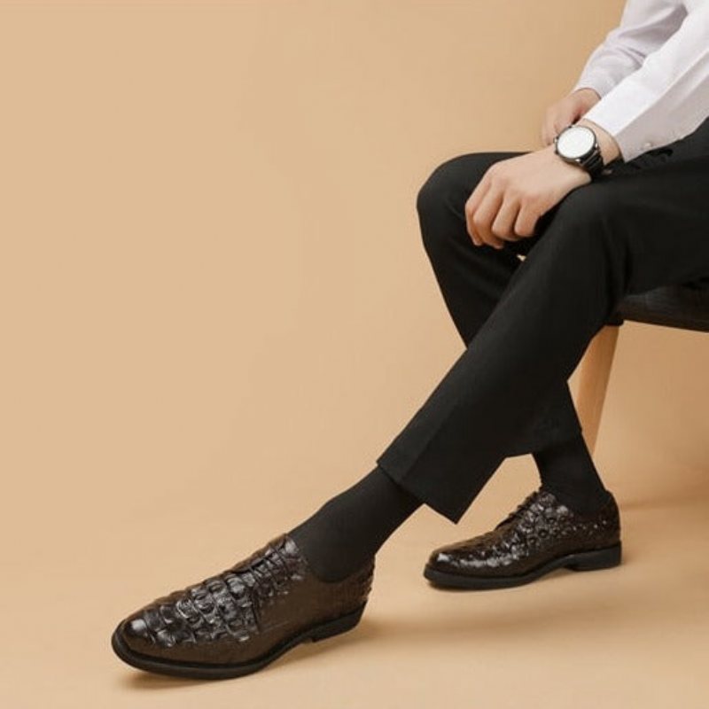 Ανδρικά Επίσημα Παπούτσια Πλούσιο Crocodile Leather Oxford Lace-up Casual - Καφέ
