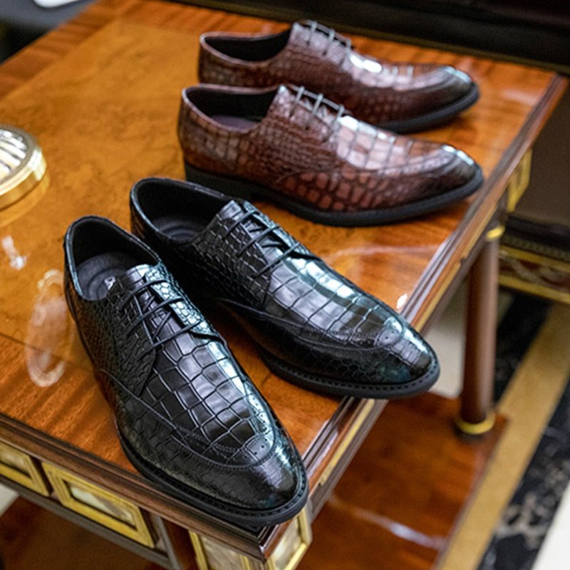 Ανδρικά Επίσημα Παπούτσια Πολυτέλεια Crocgloss Classic Brogue Φόρεμα - Μαύρος
