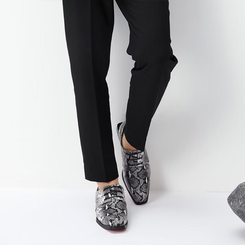 Ανδρικά Επίσημα Παπούτσια Πολυτέλεια Serpent Square Toe Oxford Φόρεμα - Μαύρος