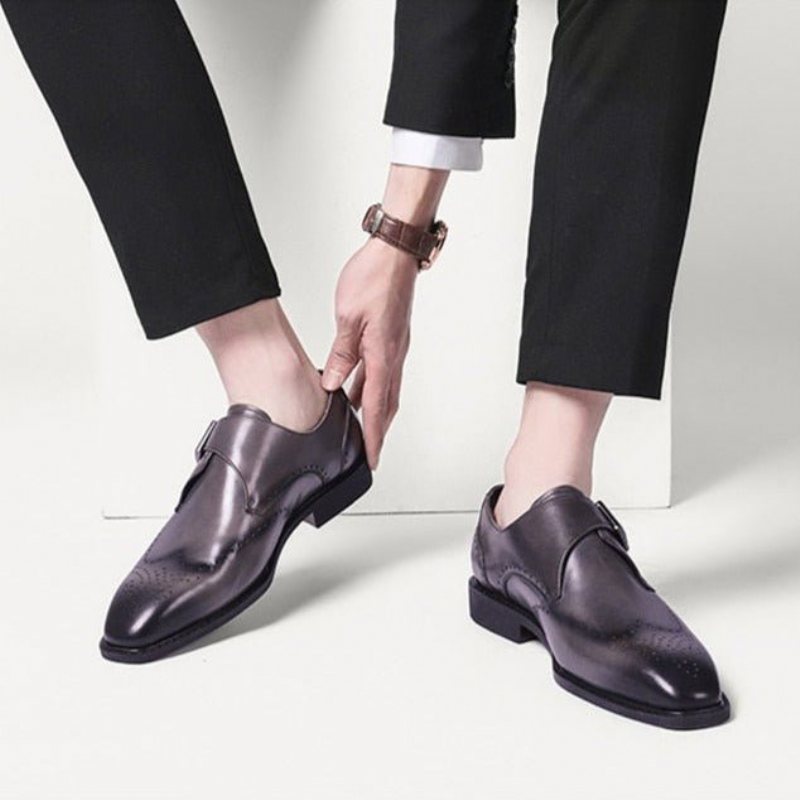 Ανδρικά Επίσημα Παπούτσια Υποδήματα Brogue Με Μυτερό Σχέδιο Εξωτικού Σχεδίου - Γκρι