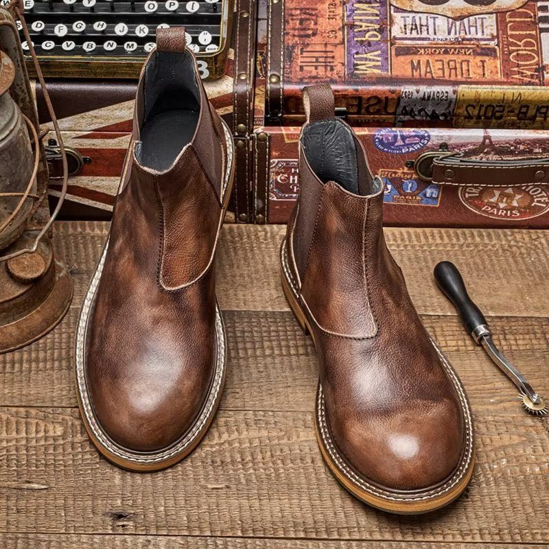 Ανδρικά Μποτάκια Ανάγλυφα Elegance Slip-on Ankle Boots - Καφές