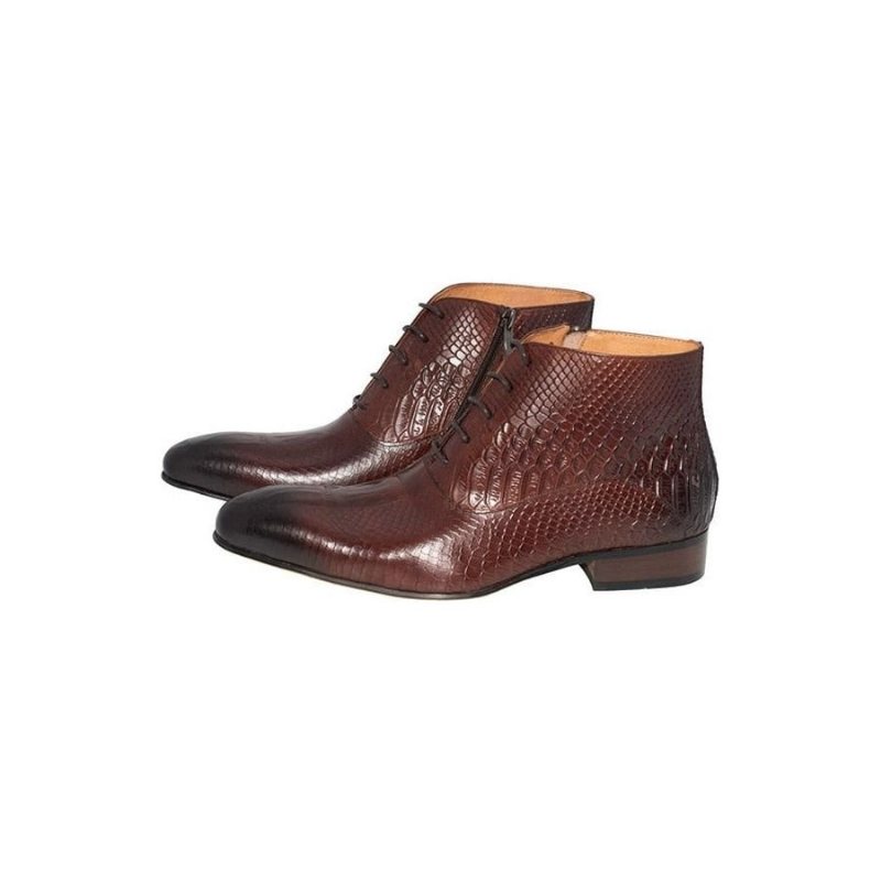 Ανδρικά Μποτάκια Πολυτελή Croc Μοτίβο Chic Δερμάτινα - Καφέ