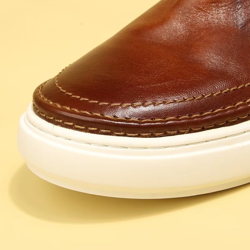 Ανδρικά Παπούτσια Casual Κομψά Δερμάτινα Slip On High End Sneakers - Καφέ