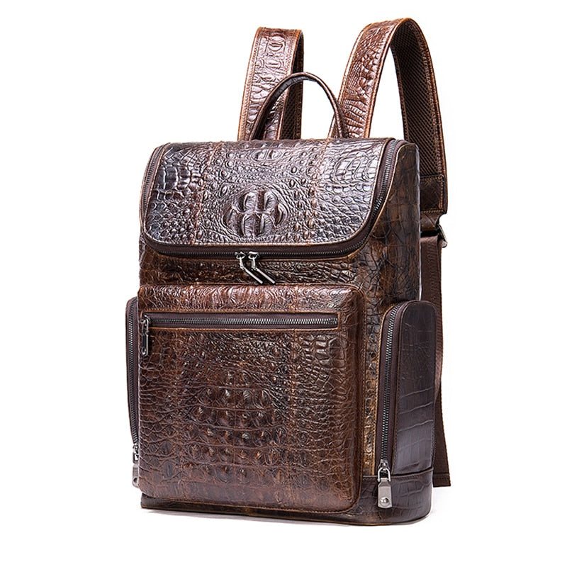 Ανδρικά Σακίδια Πλάτης Vintage Chic Leather Tech Travel Backpack - Καφές