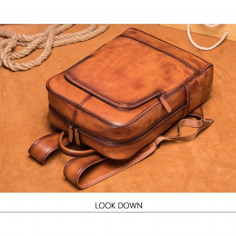 Ανδρικά Σακίδια Πλάτης Πολυτέλεια Exotic Cow Leather Laptop Σακίδιο Ταξιδιού - Καφές