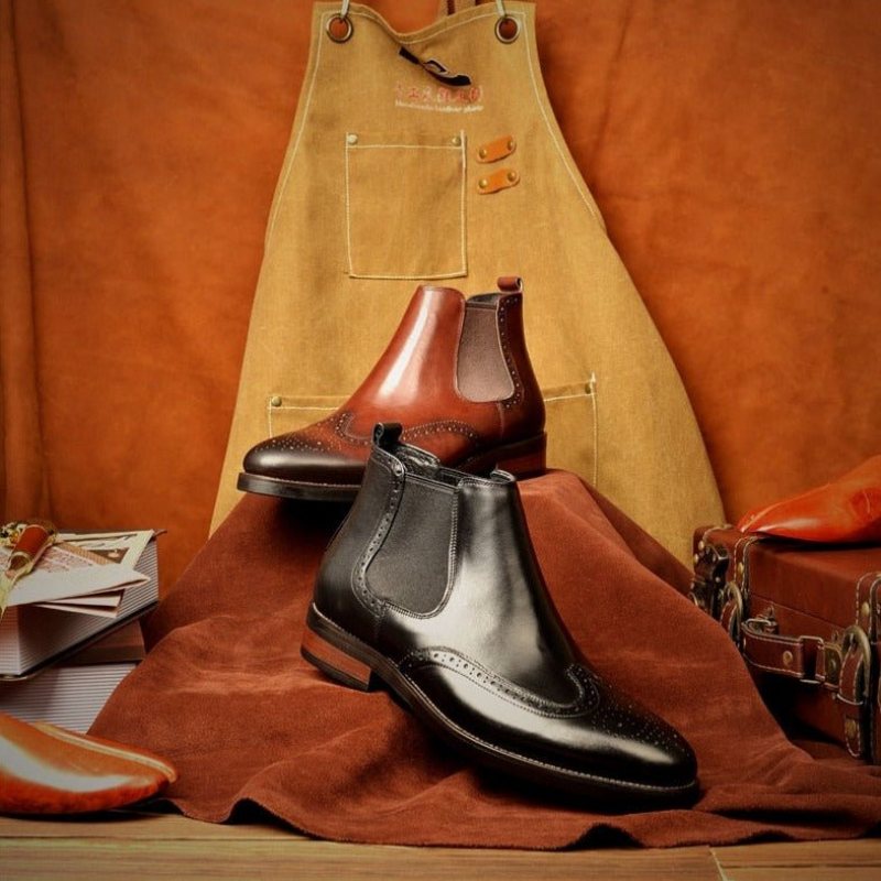 Ανδρικές Μπότες Flat Slip On Designer Ankle Boots - Καφές