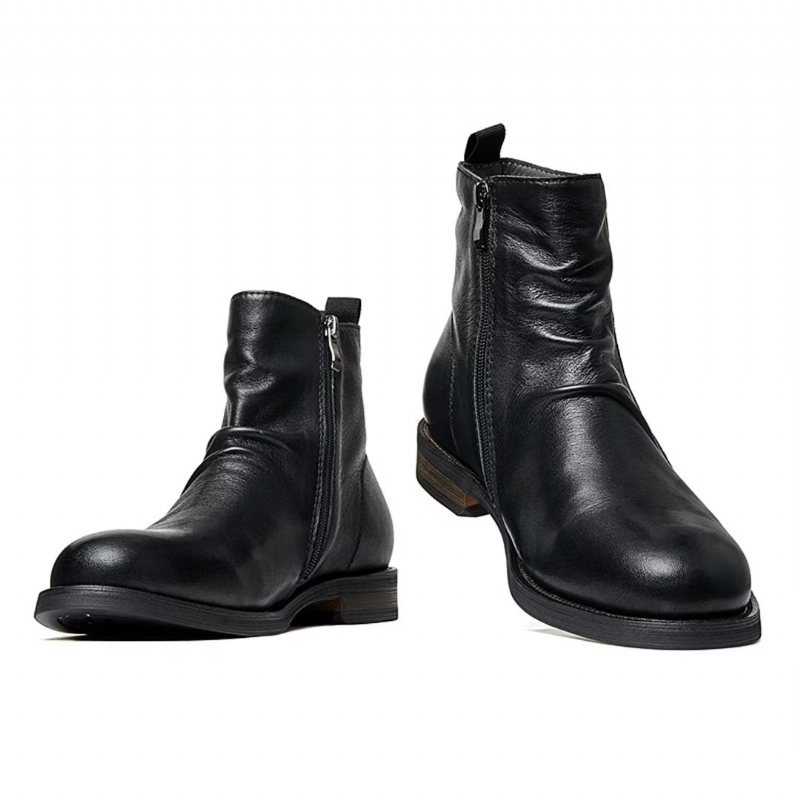 Ανδρικές Μπότες Sheepskin Chic Vintage Κοντά Φερμουάρ Martin Boots - Μαύρος