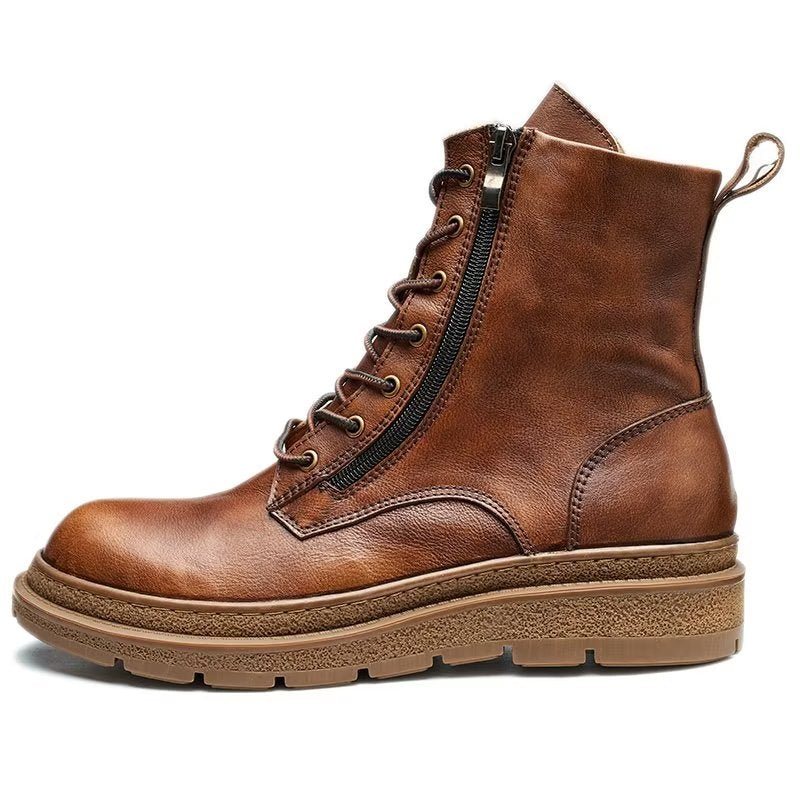 Ανδρικές Μπότες Δερμάτινες Chic Round Toe Slip On Boots - Καφές