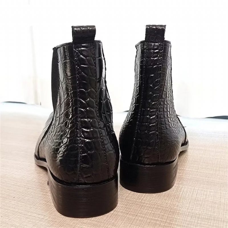 Ανδρικές Μπότες Πλούσιο Γνήσιο Δερμάτινο Slip-on Μποτάκια - Μαύρο