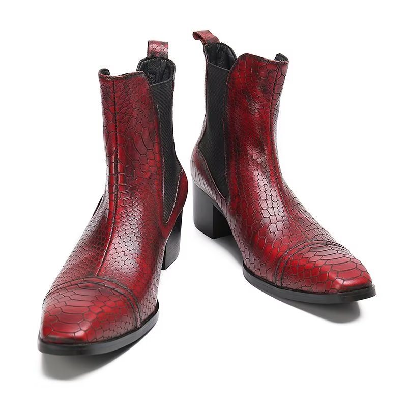 Ανδρικές Μπότες Πολυτέλεια Croc-texture Leather Statement Φόρεμα - Κόκκινο