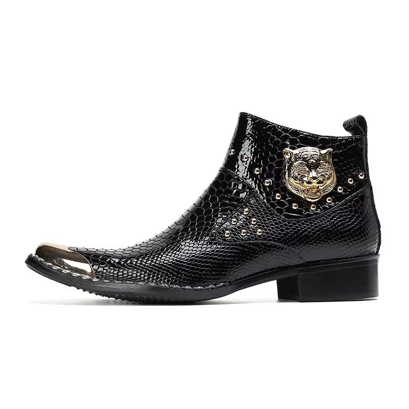 Ανδρικές Μπότες Φόρεμα Από Γνήσιο Δέρμα Croc Texture - Μαύρο