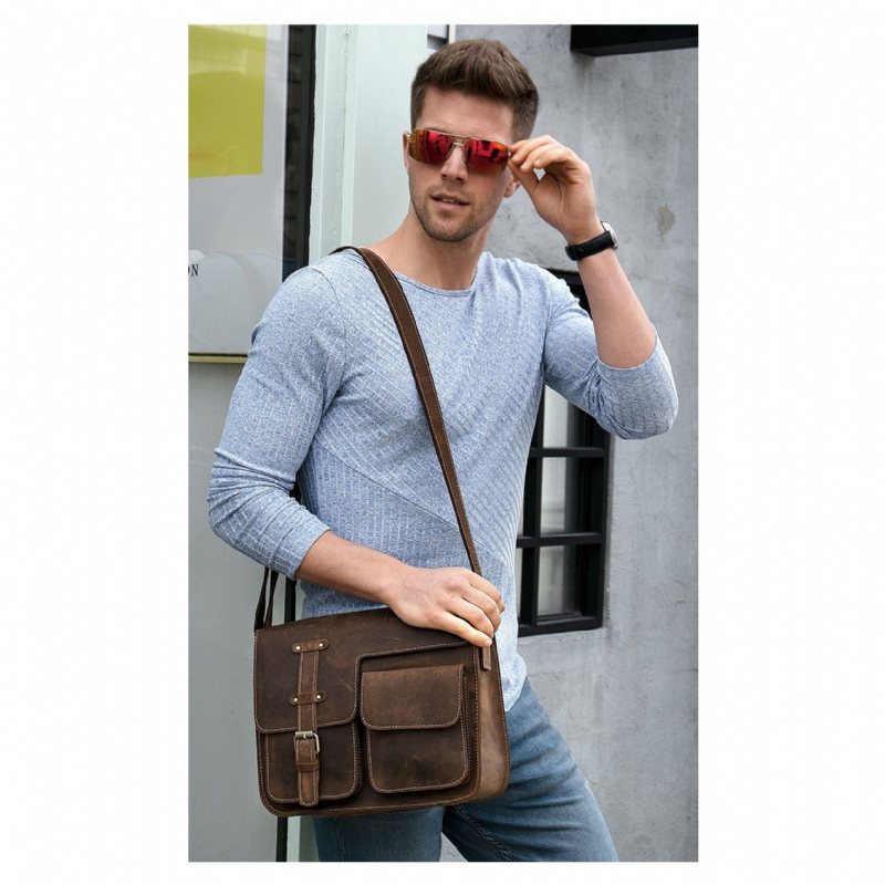 Ανδρικοί Χαρτοφύλακες Πολυτέλεια Exotic Leather Vintage Flap Crossbody Χαρτοφύλακας - Καφές