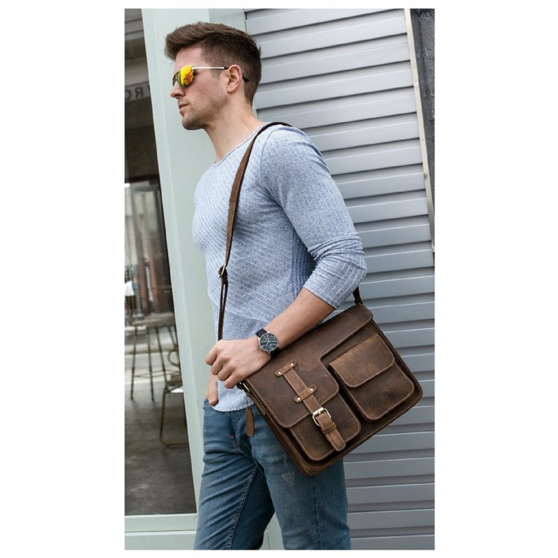 Ανδρικοί Χαρτοφύλακες Πολυτέλεια Exotic Leather Vintage Flap Crossbody Χαρτοφύλακας - Καφές